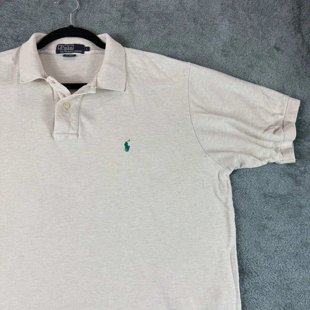 Polo Ralph Lauren Mens Large Cream Pique Short‎ Sleeve Pony Logo Polo Shirt